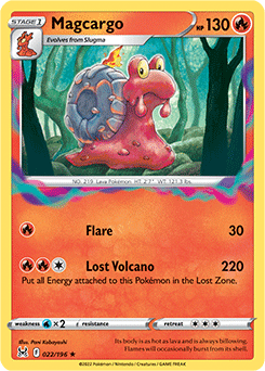 Rare Pokémon card Magcargo 022/196 from Lost Origin expansion