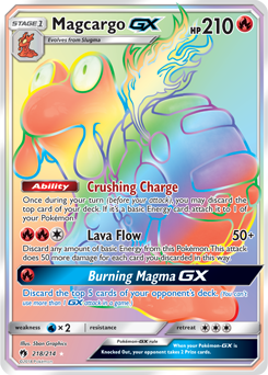 Secret Rainbow GX Pokémon card Magcargo GX 218/214 from Lost Thunder expansion