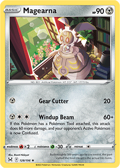 Rare Pokémon card Magearna 128/196 from Lost Origin expansion