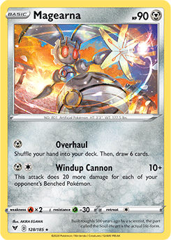 Rare Holo Pokémon card Magearna 128/185 from Vivid Voltage expansion