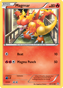Common Pokémon card Magmar 20/124 from Dragons Exalted expansion