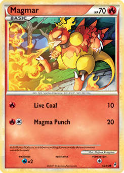 Common Pokémon card Magmar 62/95 from Call of Legends expansion