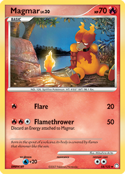 Uncommon Pokémon card Magmar 54/123 from Mysterious Treasures expansion