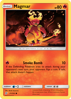 Common Pokémon card Magmar 21/236 from Unified Minds expansion