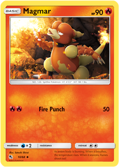 Uncommon Pokémon card Magmar 10/68 from Hidden Fates expansion