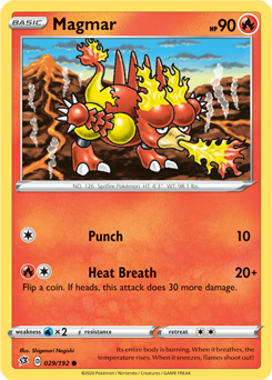 Common Pokémon card Magmar 29/192 from Rebel Clash expansion