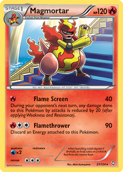 Rare Pokémon card Magmortar 21/124 from Dragons Exalted expansion