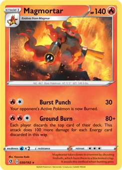 Rare Pokémon card Magmortar 30/192 from Rebel Clash expansion