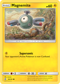 Common Pokémon card Magnemite 58/236 from Unified Minds expansion