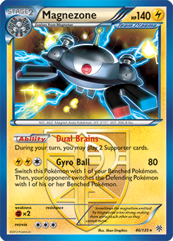 Rare holo Pokémon card Magnezone 46/135 from Plasma Storm expansion