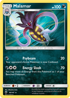 Rare Pokémon card Malamar 90/147 from Burning Shadows expansion