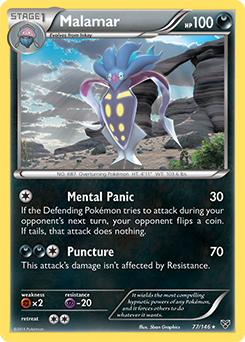 Rare Pokémon card Malamar 77/146 from X&Y expansion