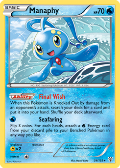Rare holo Pokémon card Manaphy 34/135 from Plasma Storm expansion