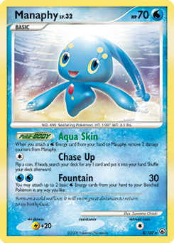 Rare holo Pokémon card Manaphy 8/100 from Majestic Dawn expansion