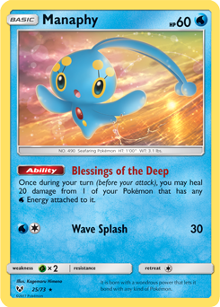 Rare holo Pokémon card Manaphy 25/73 from Shining Legends expansion