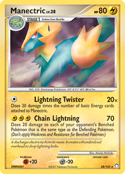 Rare Pokémon card Manectric 28/123 from Mysterious Treasures expansion