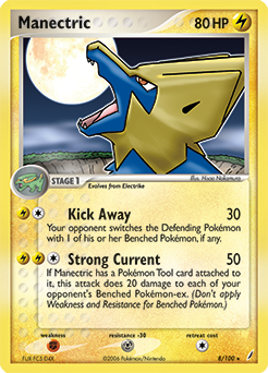 Rare Holo Pokémon card Manectric 8/100 from Ex Crystal Guardians expansion