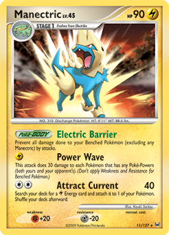 Rare holo Pokémon card Manectric 11/127 from Platinuim expansion