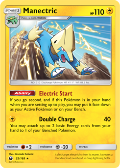 Rare Pokémon card Manectric 52/168 from Celestial Storm expansion