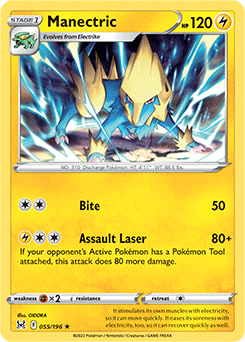 Rare Pokémon card Manectric 055/196 from Lost Origin expansion
