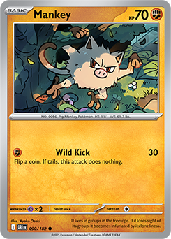 Common Pokémon card Mankey 90/182 from Destined Rivals expansion