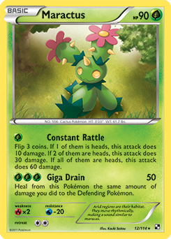Rare Pokémon card Maractus 12/114 from Black & White expansion