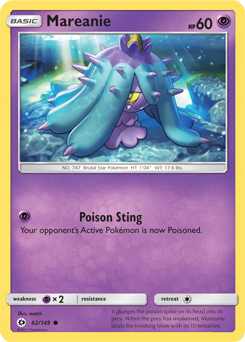 Common Pokémon card Mareanie 62/149 from Sun & Moon expansion