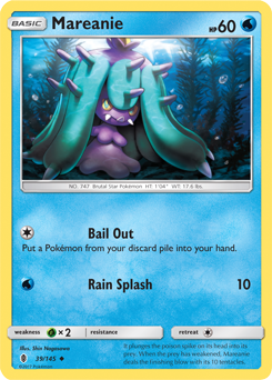 Uncommon Pokémon card Mareanie 39/145 from Guardians Rising expansion