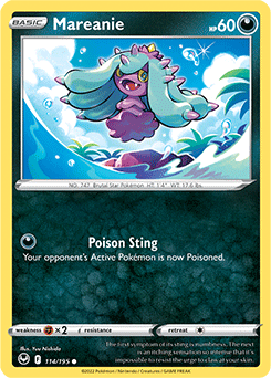 Common Pokémon card Mareanie 114/195 from Silver Tempest expansion
