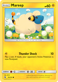 Common Pokémon card Mareep 76/214 from Lost Thunder expansion