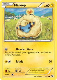 Common Pokémon card Mareep 38/114 from Steam Siege expansion