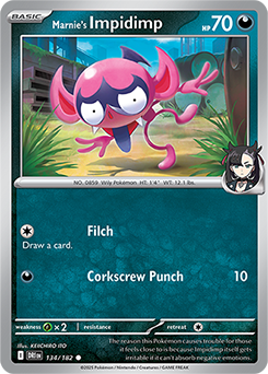 Common Pokémon card Marnie's Impidimp 134/182 from Destined Rivals expansion