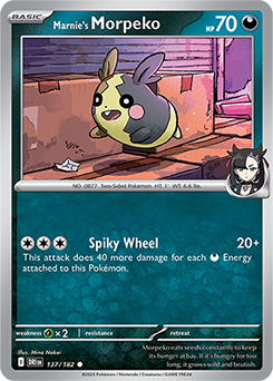 Common Pokémon card Marnie's Morpeko 137/182 from Destined Rivals expansion