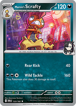 Uncommon Pokémon card Marnie's Scrafty 133/182 from Destined Rivals expansion