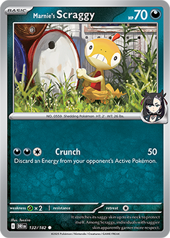 Common Pokémon card Marnie's Scraggy 132/182 from Destined Rivals expansion