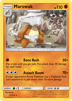 Rare Pokémon card Marowak 91/214 from Unbroken Bonds expansion