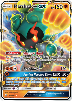 Pokémon GX Pokémon card Marshadow GX 80/147 from Burning Shadows expansion