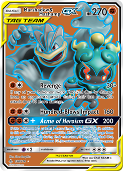 Full Art Pokémon Pokémon card Marshadow Machamp GX 198/214 from Unbroken Bonds expansion