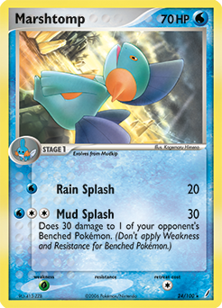 Rare Pokémon card Marshtomp 24/100 from Ex Crystal Guardians expansion