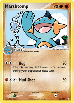 Uncommon Pokémon card Marshtomp 38/100 from Ex Crystal Guardians expansion