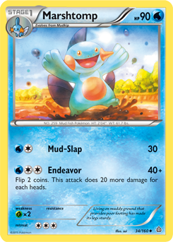Uncommon Pokémon card Marshtomp 34/160 from Primal Clash expansion