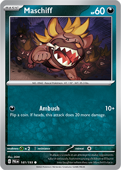 Common Pokémon card Maschiff 141/193 from Paldea Evolved expansion