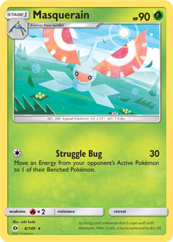 Rare Pokémon card Masquerain 8/149 from Sun & Moon expansion