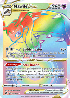 Rainbow VSTAR Pokémon card Mawile VSTAR 200/195 from Silver Tempest expansion