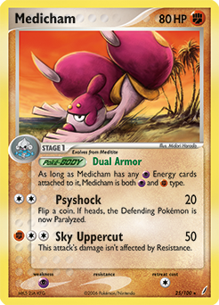 Rare Pokémon card Medicham 25/100 from Ex Crystal Guardians expansion