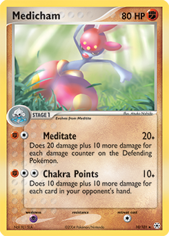 Rare Holo Pokémon card Medicham 10/101 from Ex Hidden Legends expansion