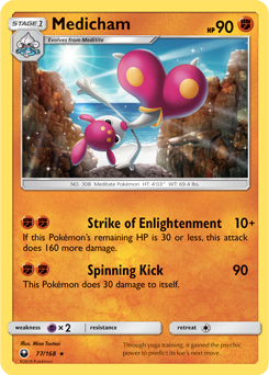 Rare Pokémon card Medicham 77/168 from Celestial Storm expansion