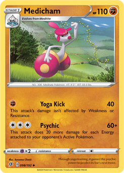 Uncommon Pokémon card Medicham 98/192 from Rebel Clash expansion
