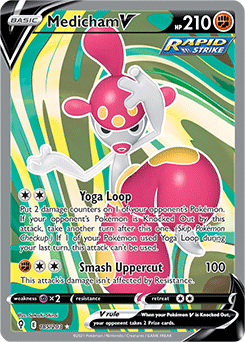 Full Art V Pokémon card Medicham V 185/203 from Evolving Skies expansion