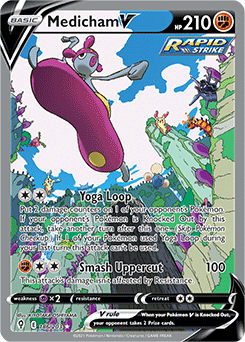 Full Art V Pokémon card Medicham V 186/203 from Evolving Skies expansion